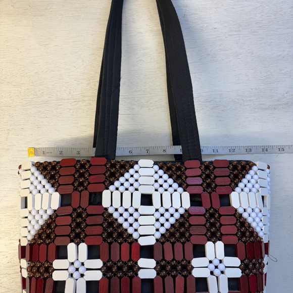 African Beaded Structured Handbag Red White Black - Picture 2 of 11